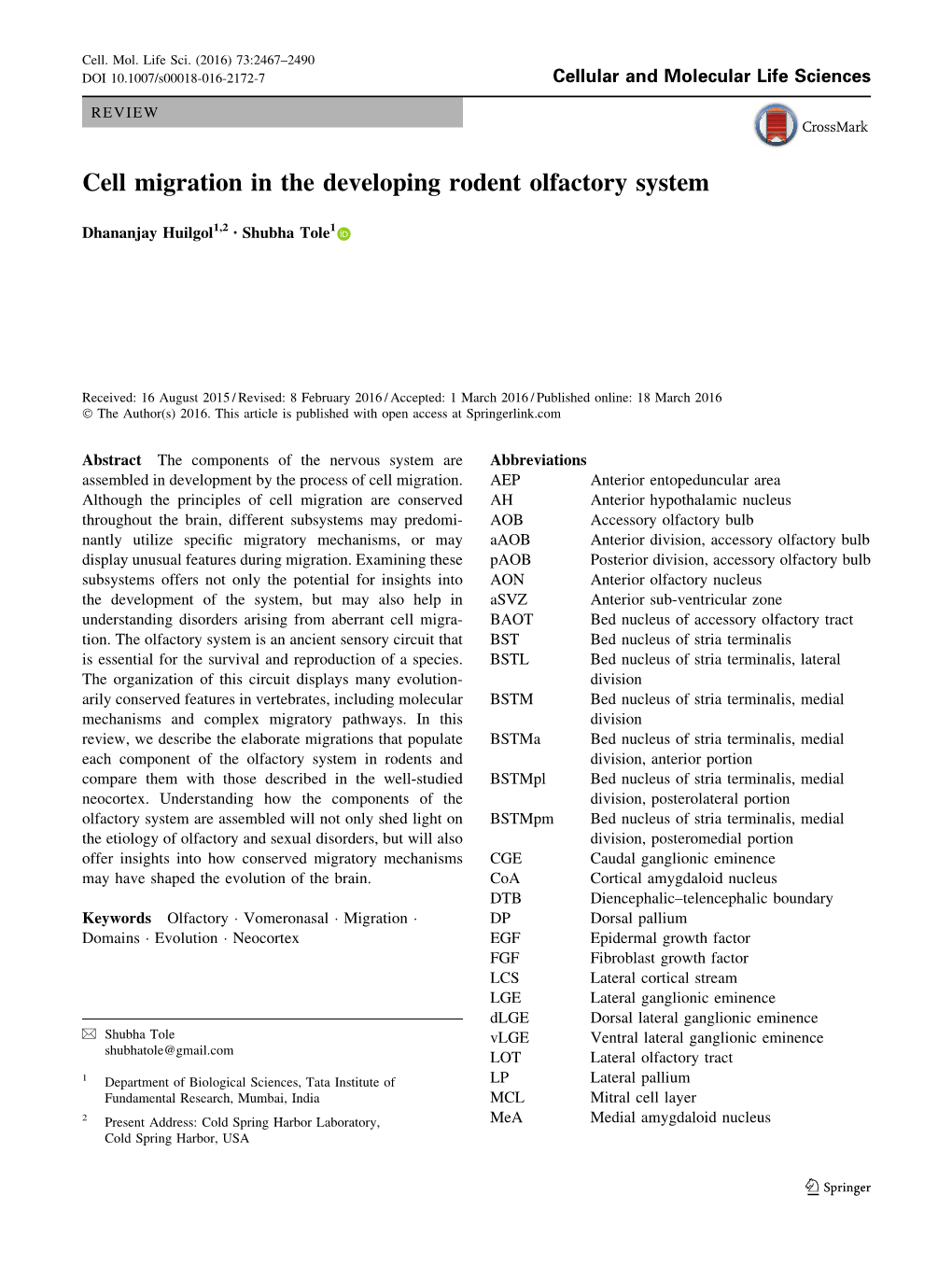 Cell Migration in the Developing Rodent Olfactory System