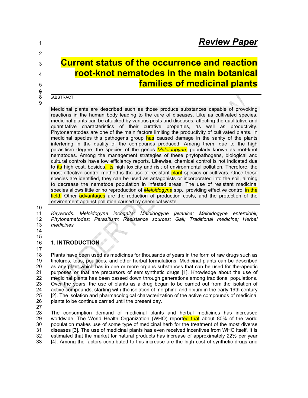 Review Paper Current Status of the Occurrence and Reaction Root-Knot