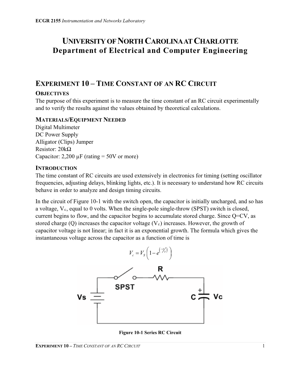 Time Constant of an Rc Circuit