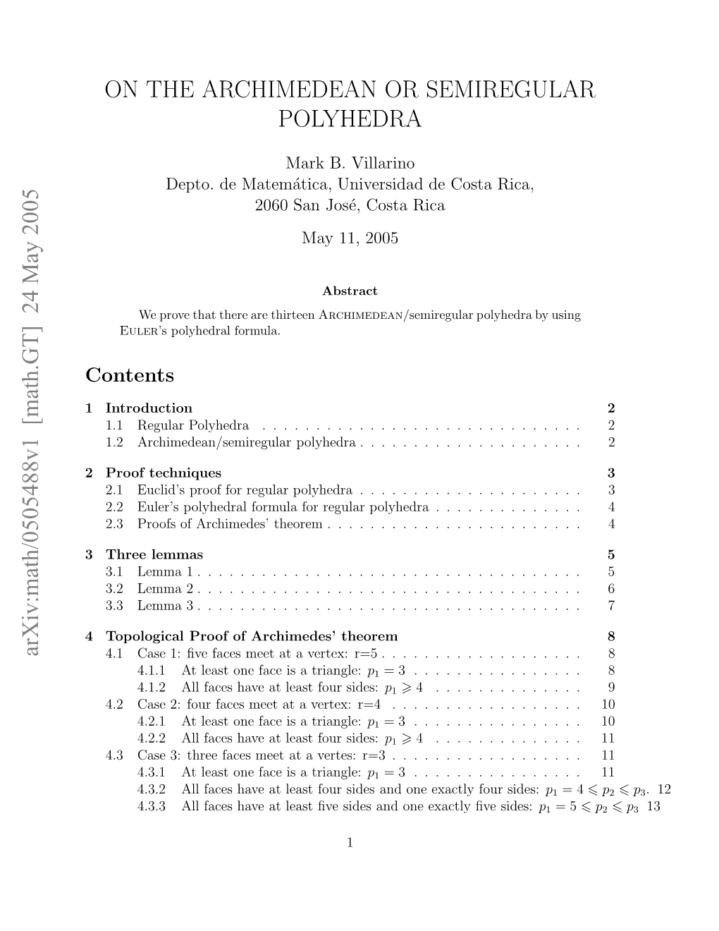 On the Archimedean Or Semiregular Polyhedra