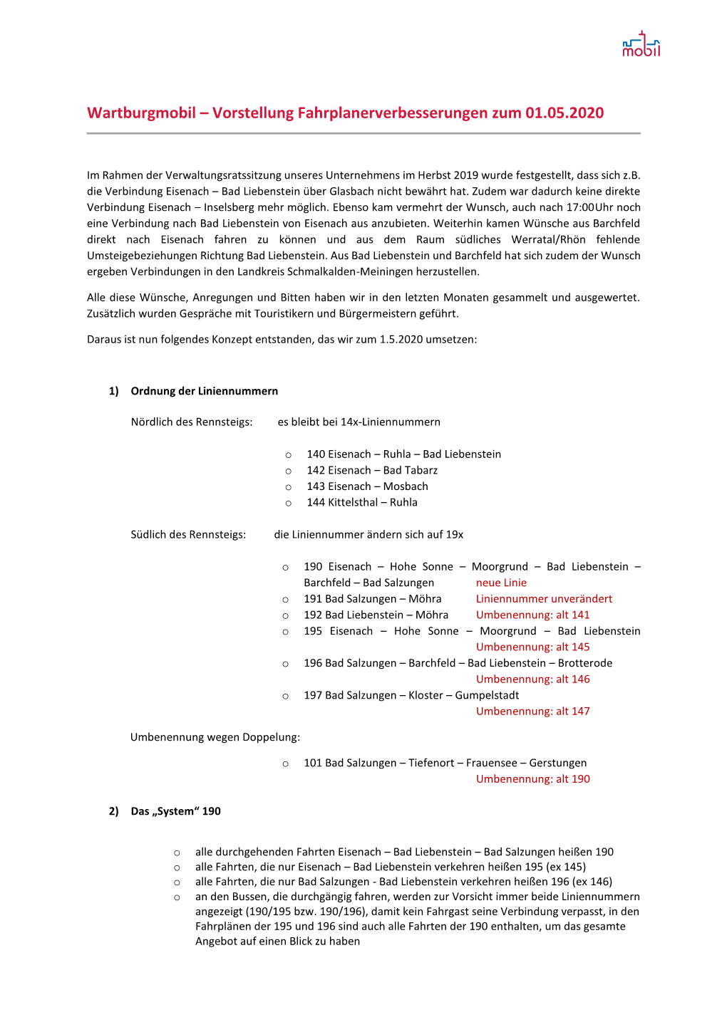 Wartburgmobil – Vorstellung Fahrplanerverbesserungen Zum 01.05.2020