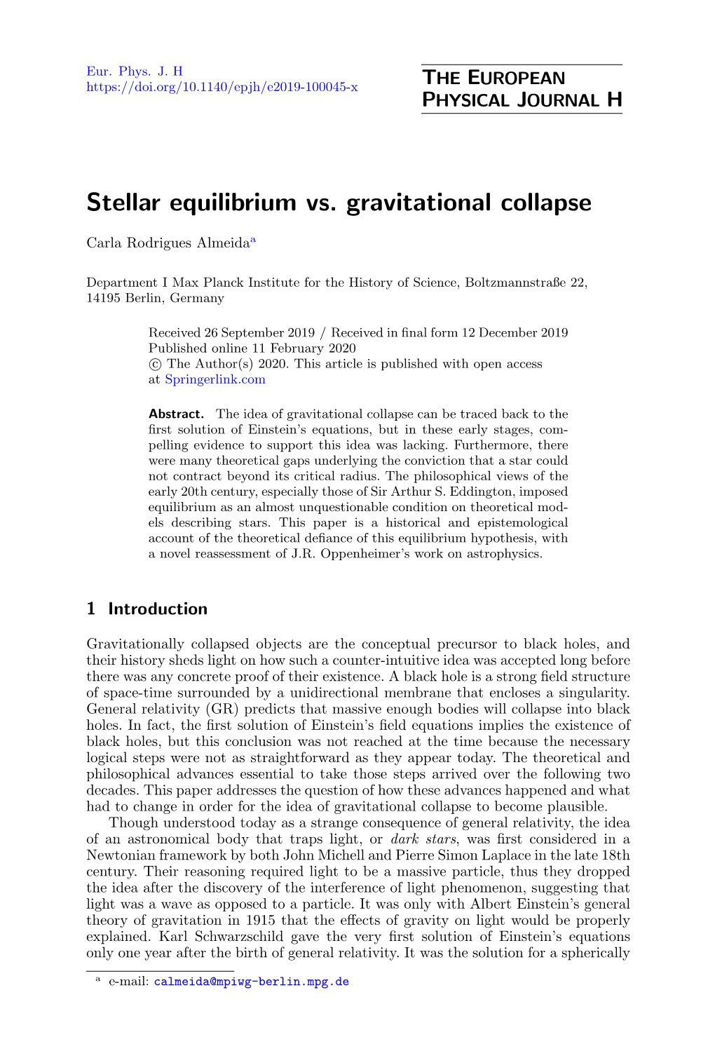 Stellar Equilibrium Vs. Gravitational Collapse