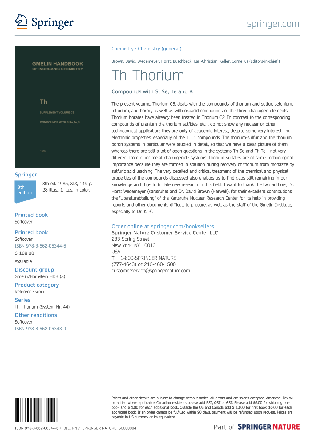 Th Thorium Compounds with S, Se, Te and B