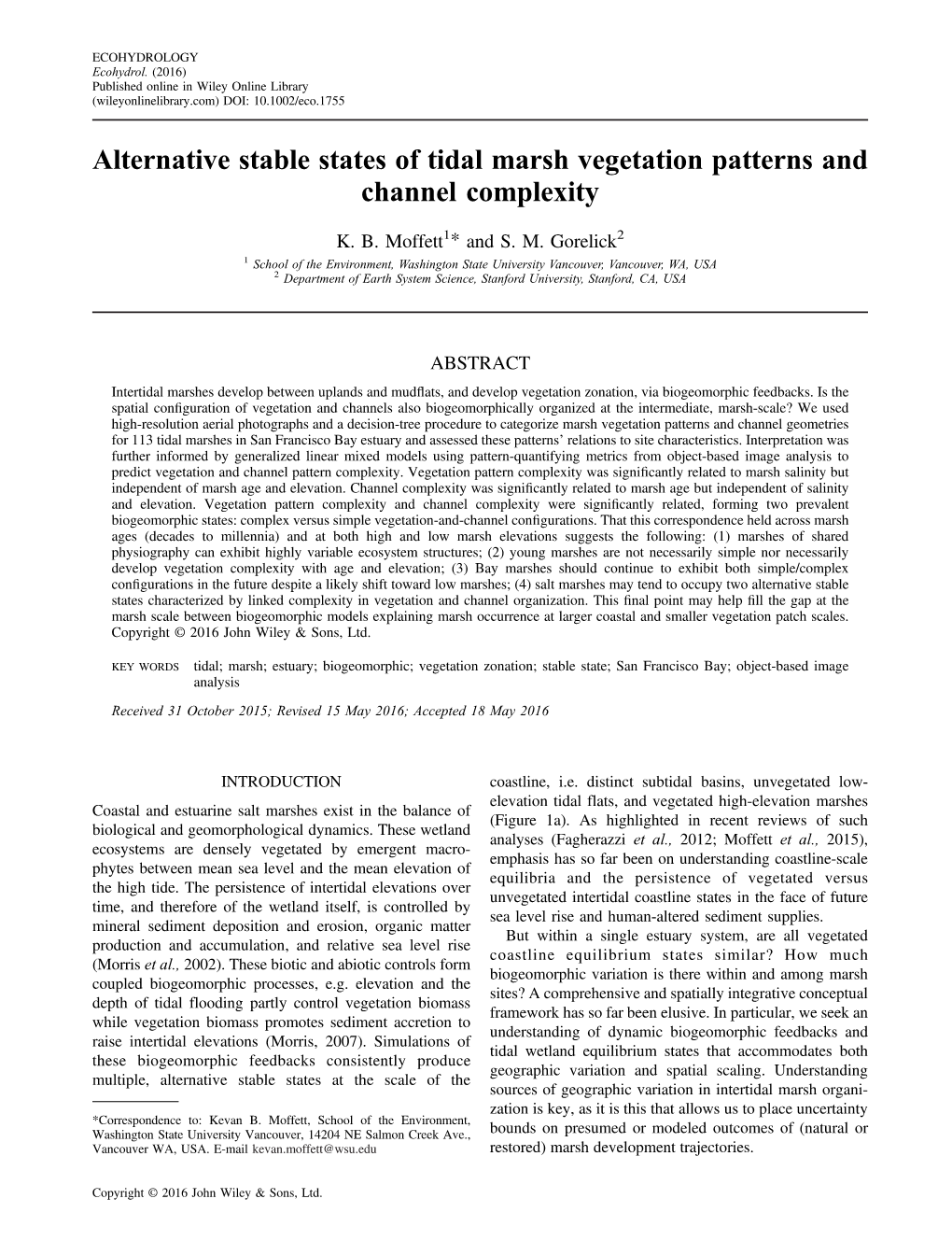 Alternative Stable States of Tidal Marsh Vegetation Patterns and Channel Complexity