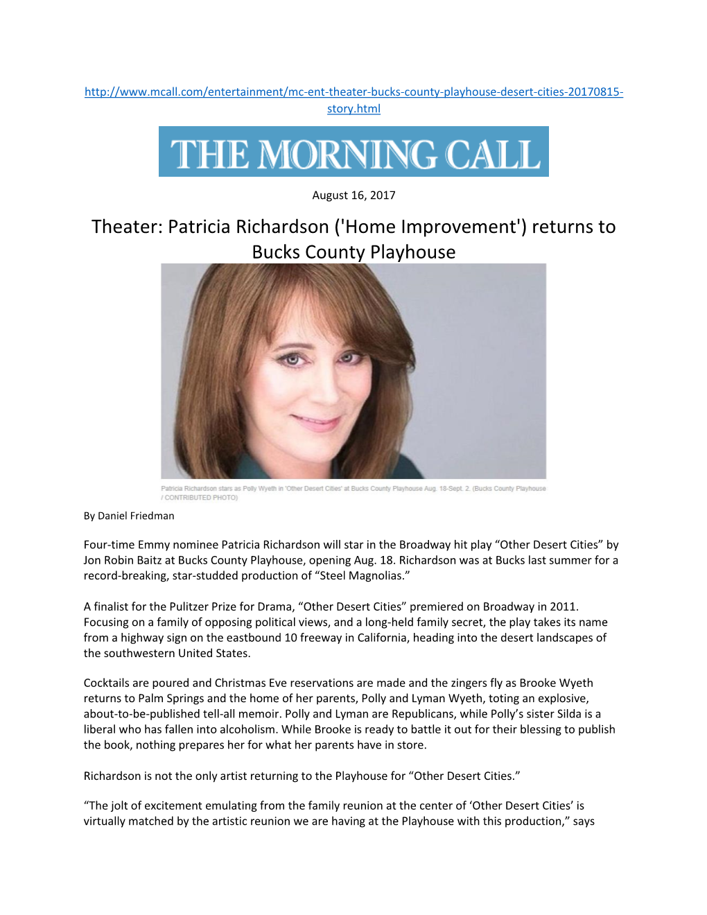 Theater: Patricia Richardson ('Home Improvement') Returns to Bucks County Playhouse