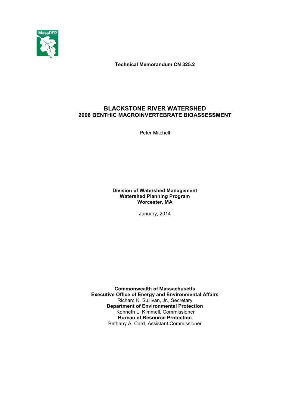 Blackstone River Watershed 2008 Benthic Macroinvertebrate Bioassessment