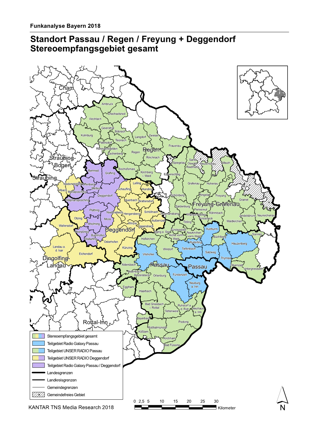 Standort Passau / Regen / Freyung + Deggendorf Stereoempfangsgebiet Gesamt