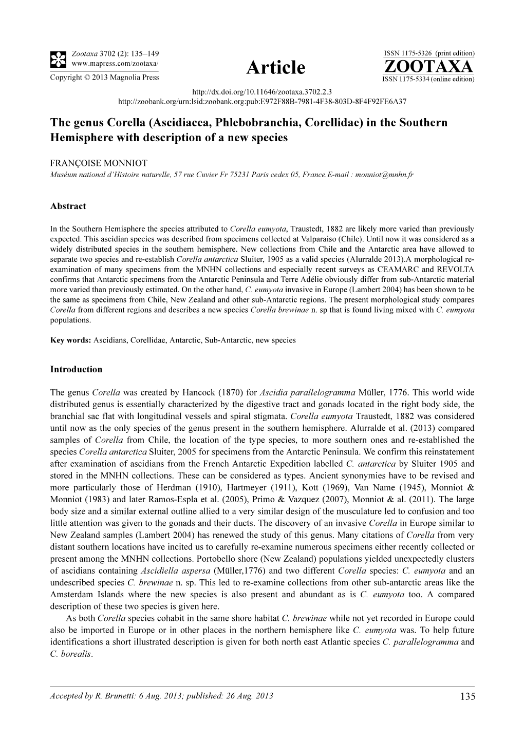 Ascidiacea, Phlebobranchia, Corellidae) in the Southern Hemisphere with Description of a New Species