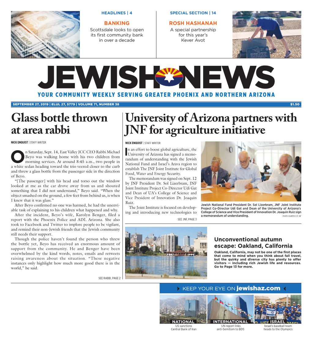 Glass Bottle Thrown at Area Rabbi University of Arizona Partners With