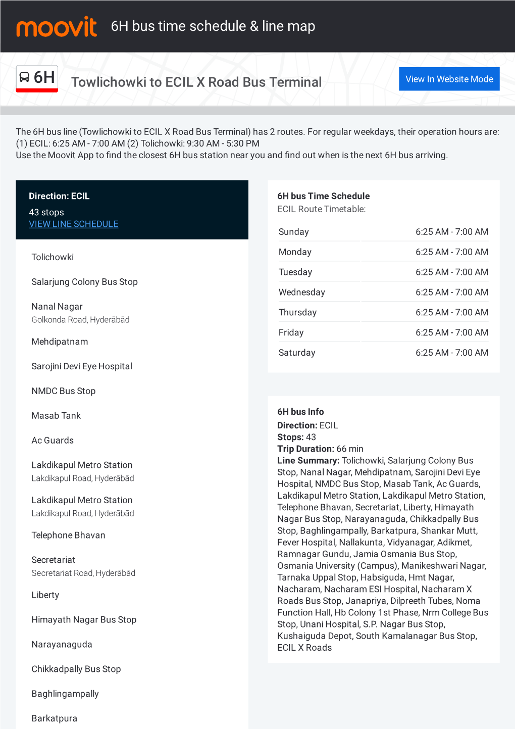 6H Bus Time Schedule & Line Route