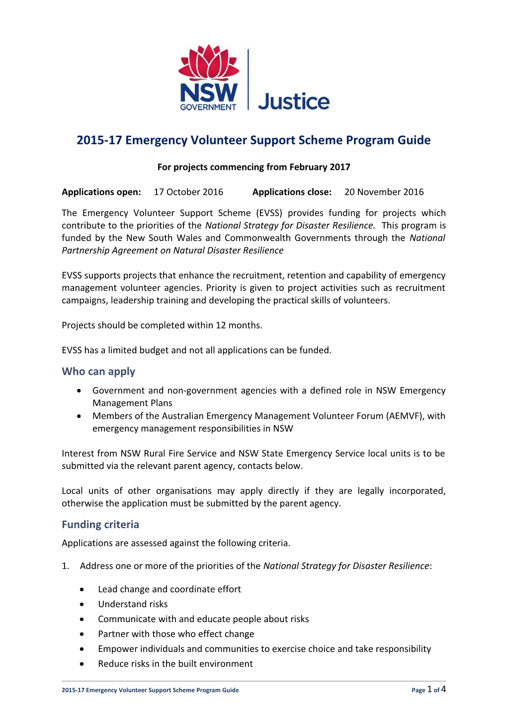 2015-17 Emergency Volunteer Support Scheme Program Guide