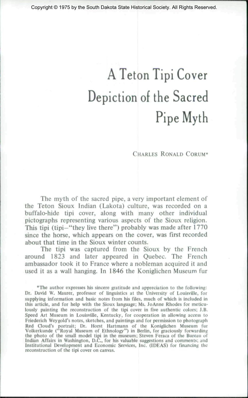 A Teton Tipi Cover Depiction of the Sacred Pipe Myth