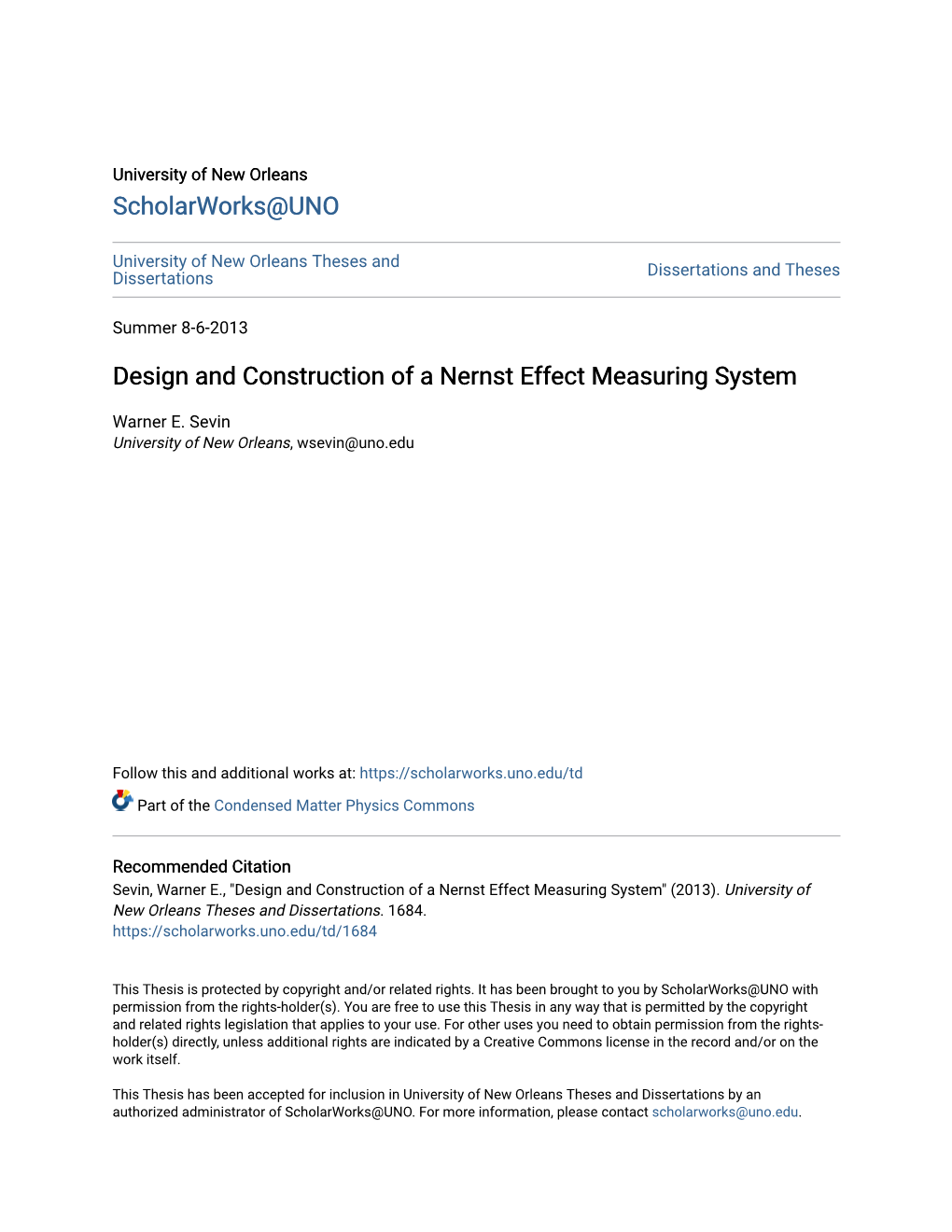 Design and Construction of a Nernst Effect Measuring System