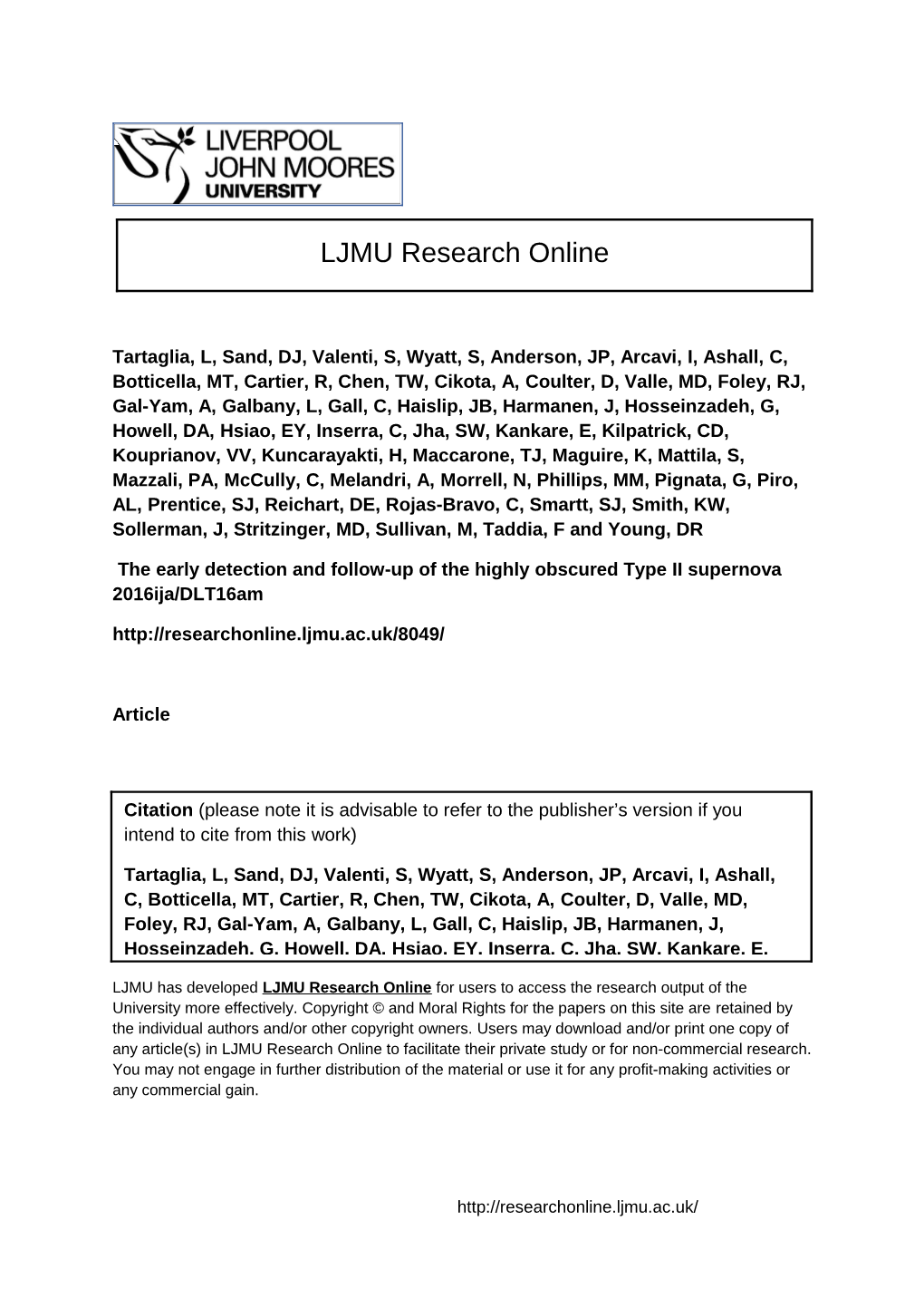 Download And/Or Print One Copy of Any Article(S) in LJMU Research Online to Facilitate Their Private Study Or for Non-Commercial Research