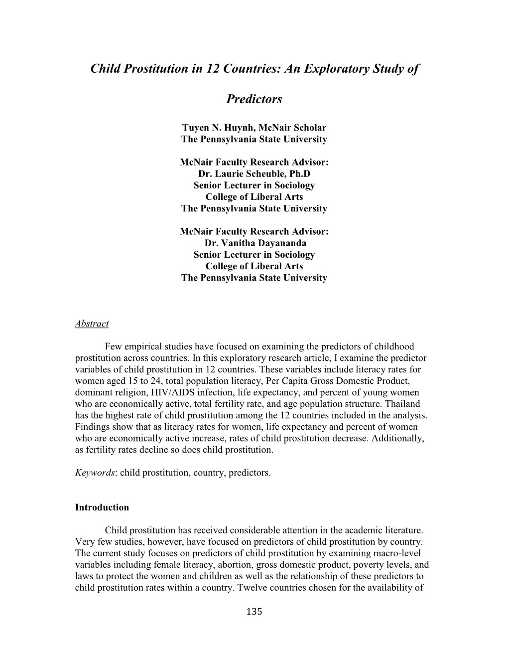 Child Prostitution in 12 Countries: an Exploratory Study of Predictors