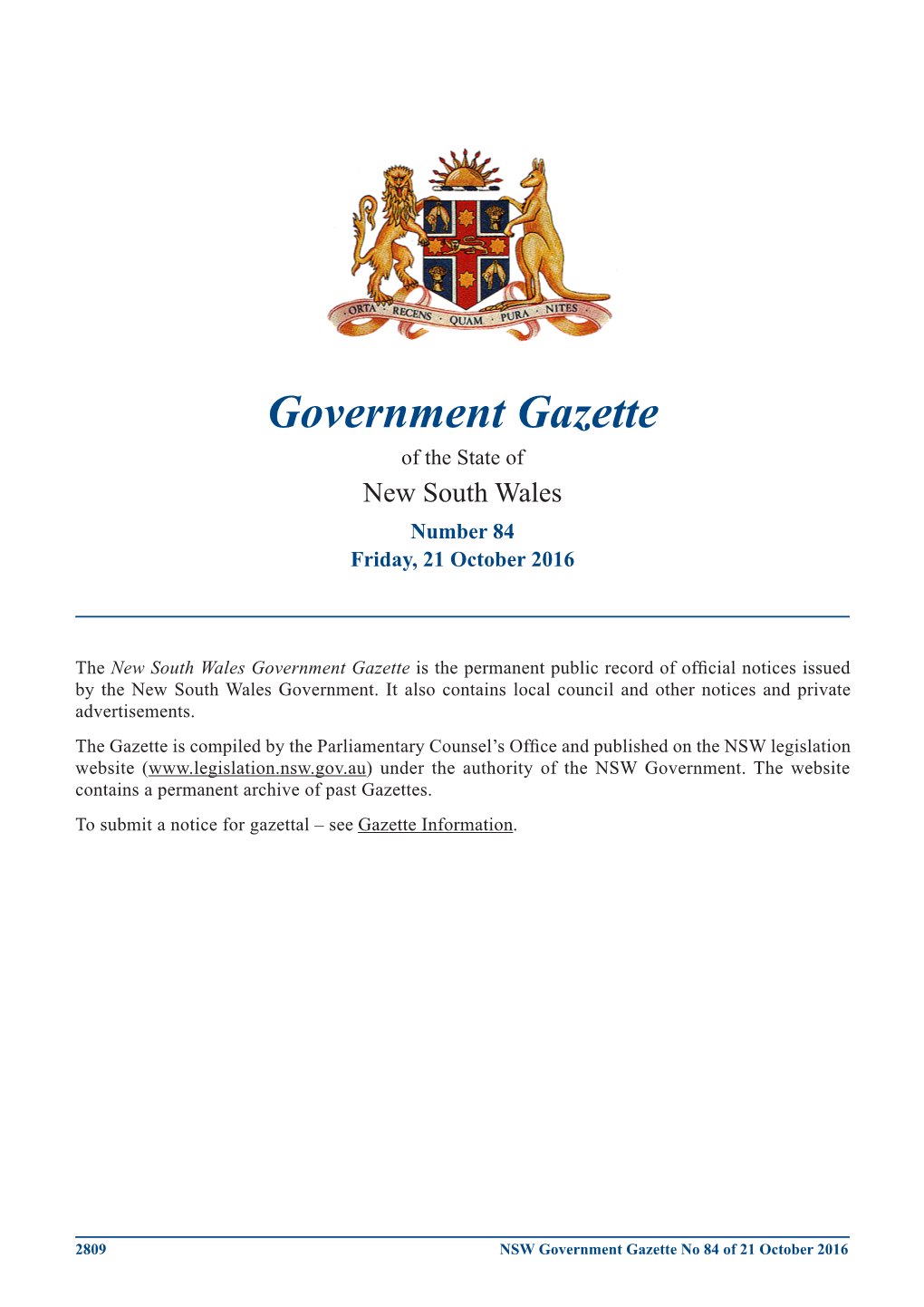 Government Gazette No 84 of 21 October 2016