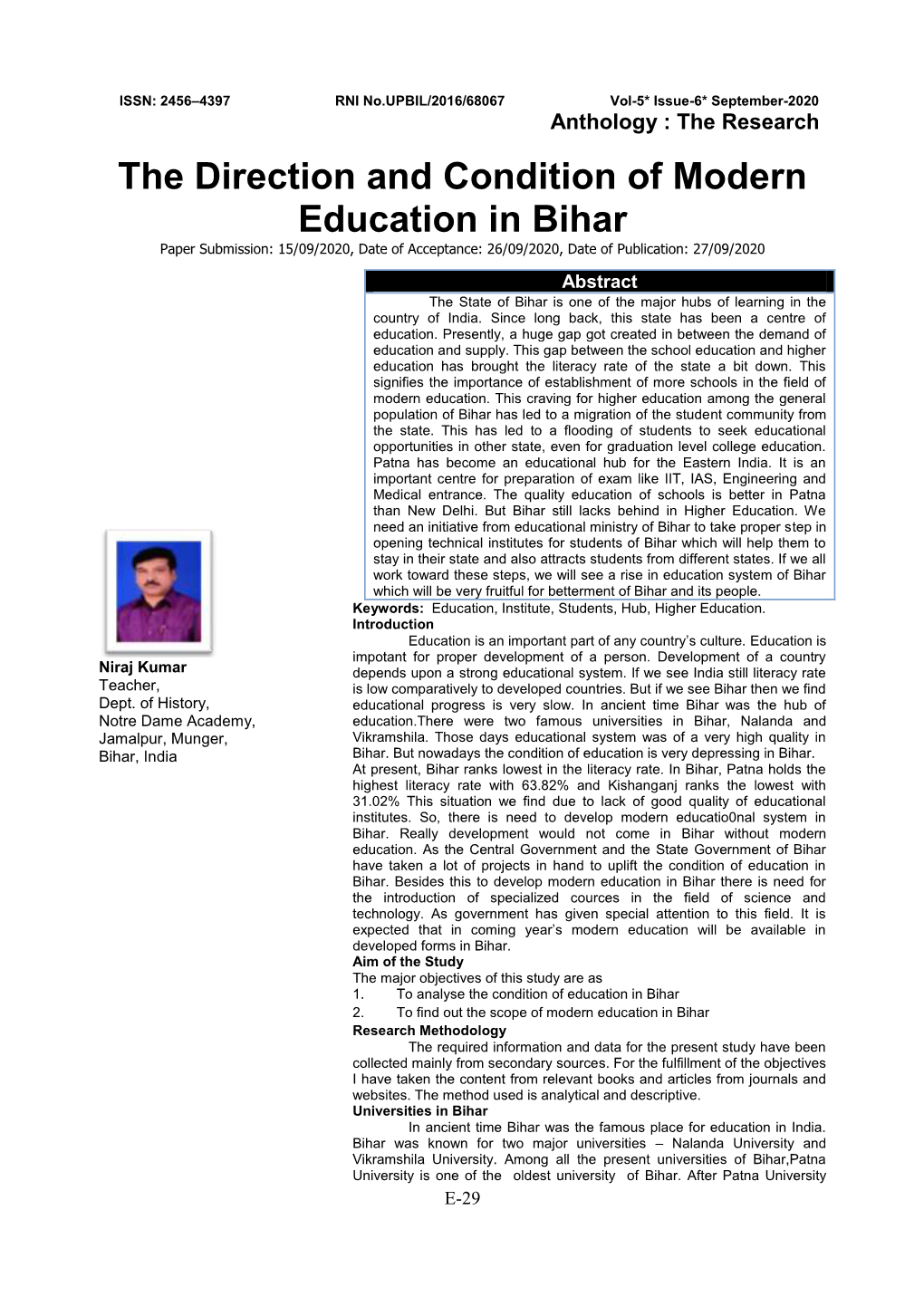 The Direction and Condition of Modern Education in Bihar Niraj