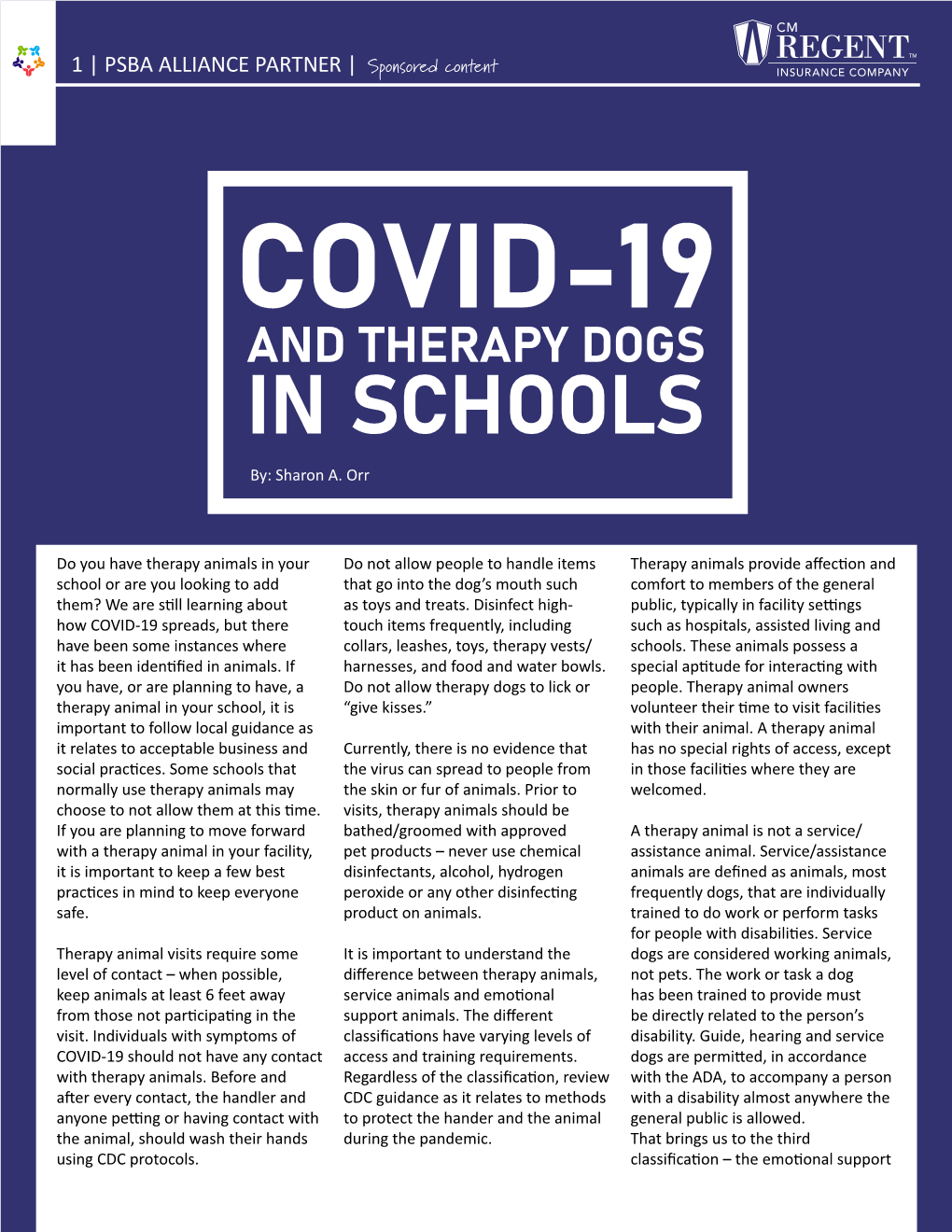 COVID-19 and THERAPY DOGS in SCHOOLS By: Sharon A