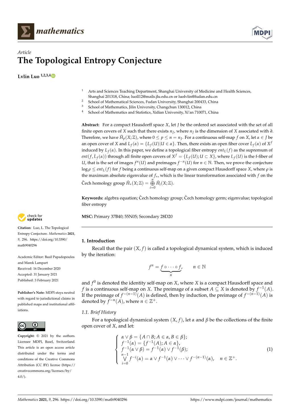 The Topological Entropy Conjecture