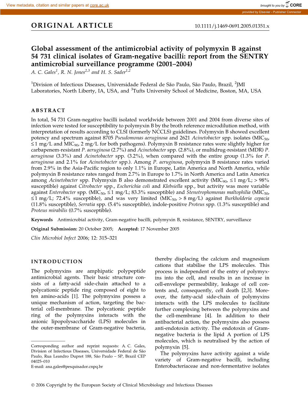 Global Assessment of the Antimicrobial Activity of Polymyxin B Against 54 731 Clinical Isolates of Gram-Negative Bacilli