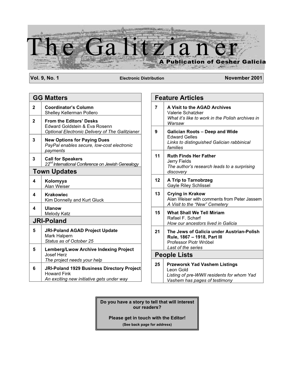 The Galitzianer a Publication of Gesher Galicia