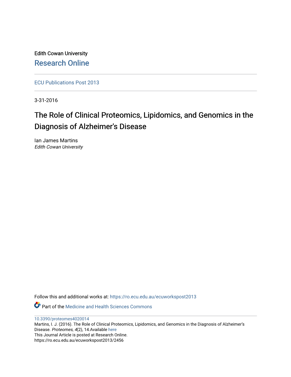 The Role of Clinical Proteomics, Lipidomics, and Genomics in the Diagnosis of Alzheimer's Disease