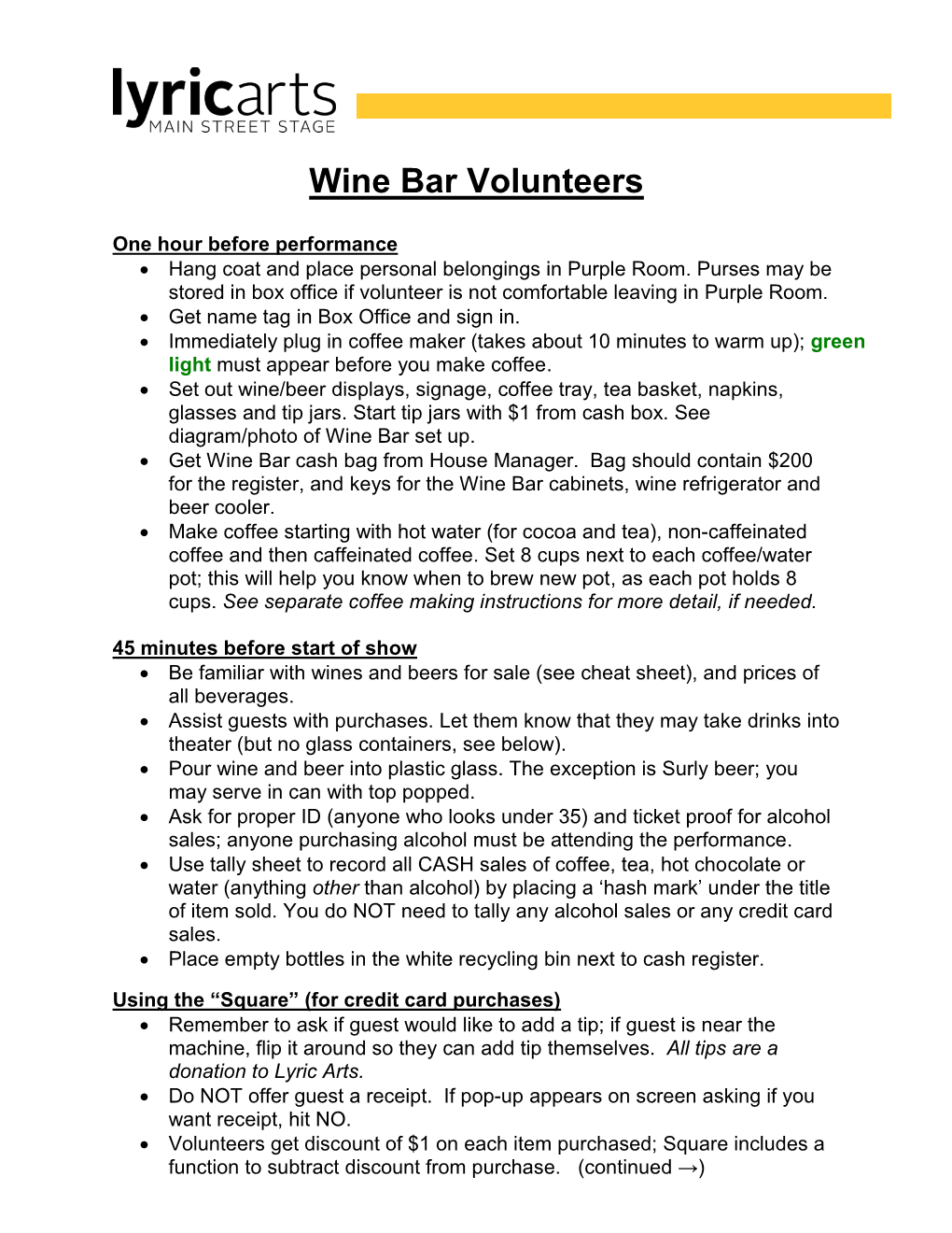Wine Bar Volunteers