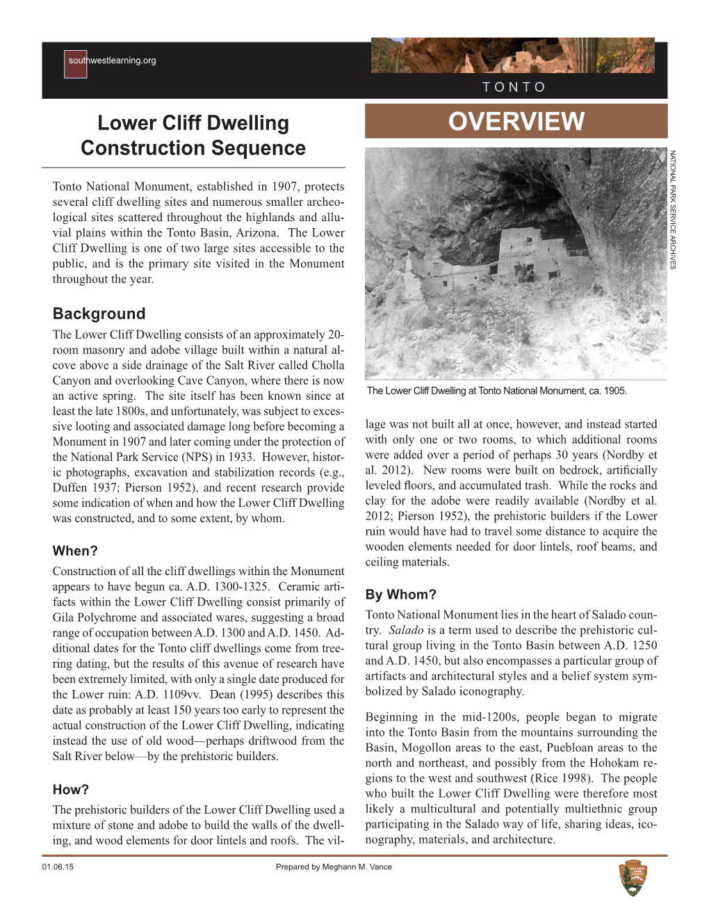 FACT SHEET OVERVIEW Lower Cliff Dwelling Construction Sequence