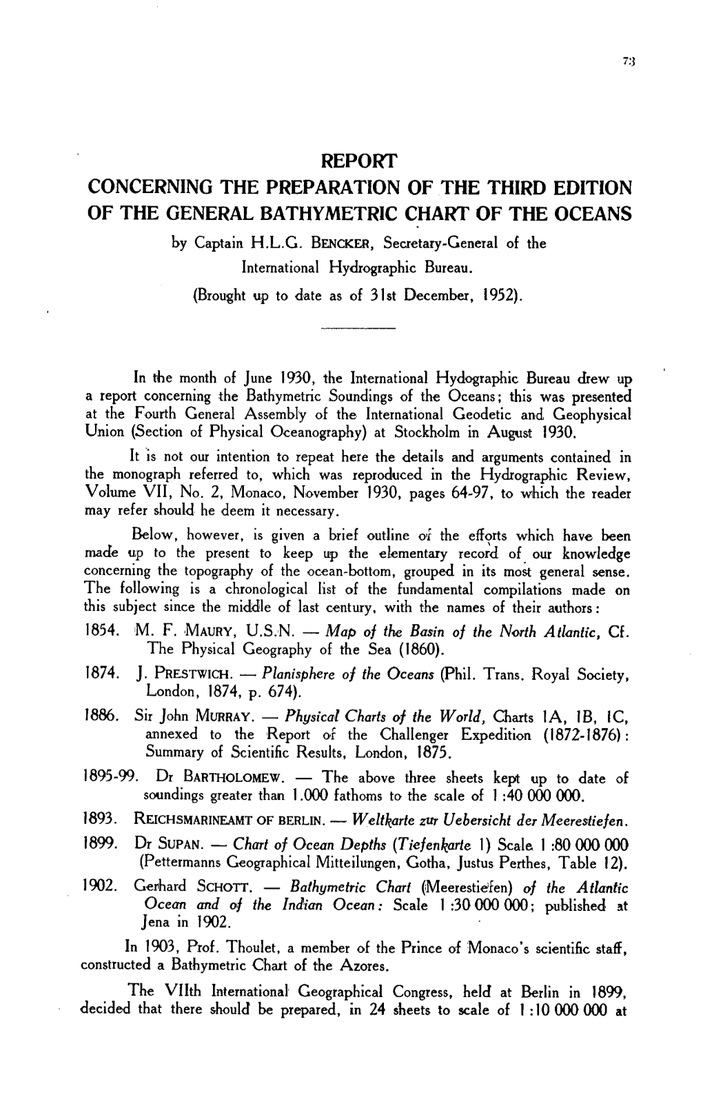 Report Concerning the Preparation of the Third Edition of the General Bathymetric Chart of the Oceans