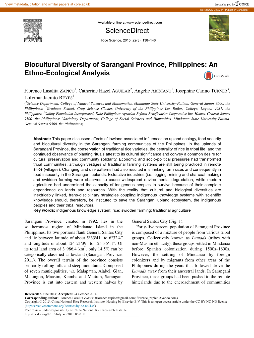 Biocultural Diversity of Sarangani Province, Philippines: an Ethno-Ecological Analysis