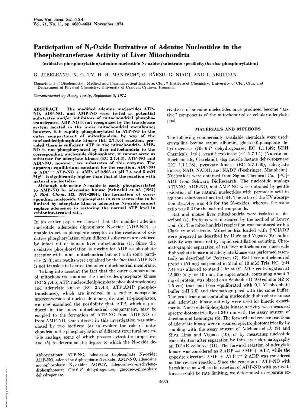 Phosphotransferase Activity of Liver Mitochondria (Oxidative Phosphorylation/Adenine Nucleotide Ni-Oxides/Substrate Specificity/In Vivo Phosphorylation) G