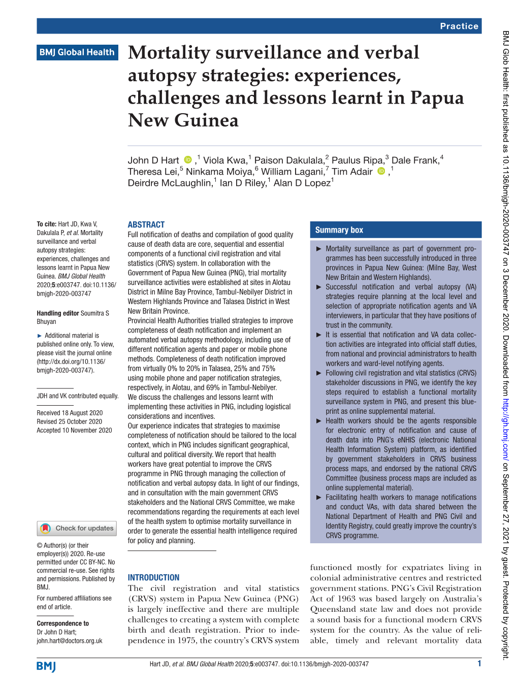 Experiences, Challenges and Lessons Learnt in Papua New Guinea