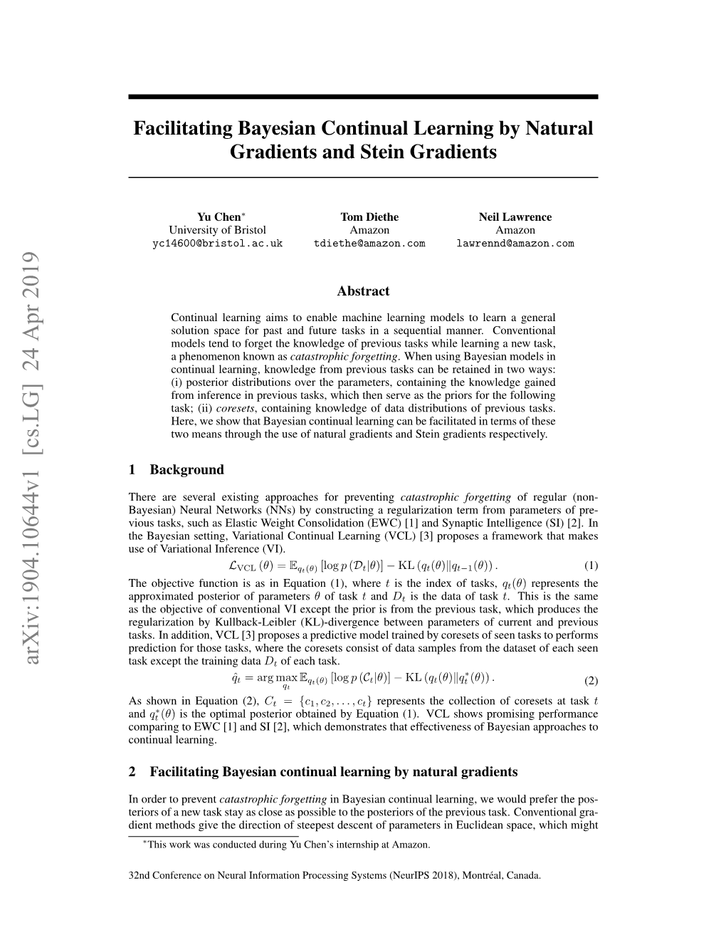 Facilitating Bayesian Continual Learning by Natural Gradients and Stein Gradients