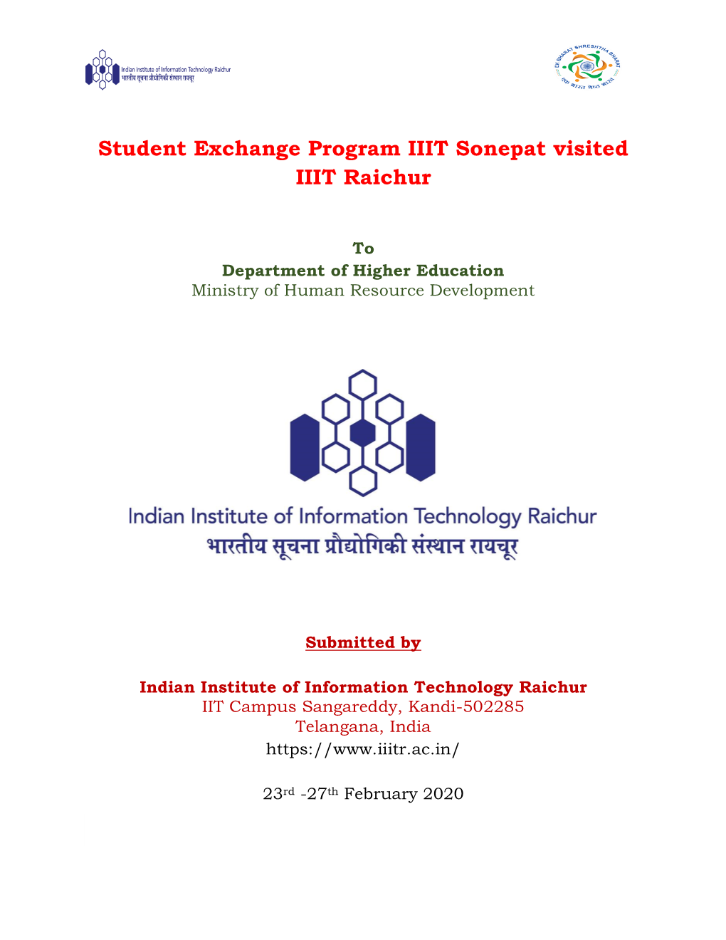 Student Exchange Program IIIT Sonepat Visited IIIT Raichur