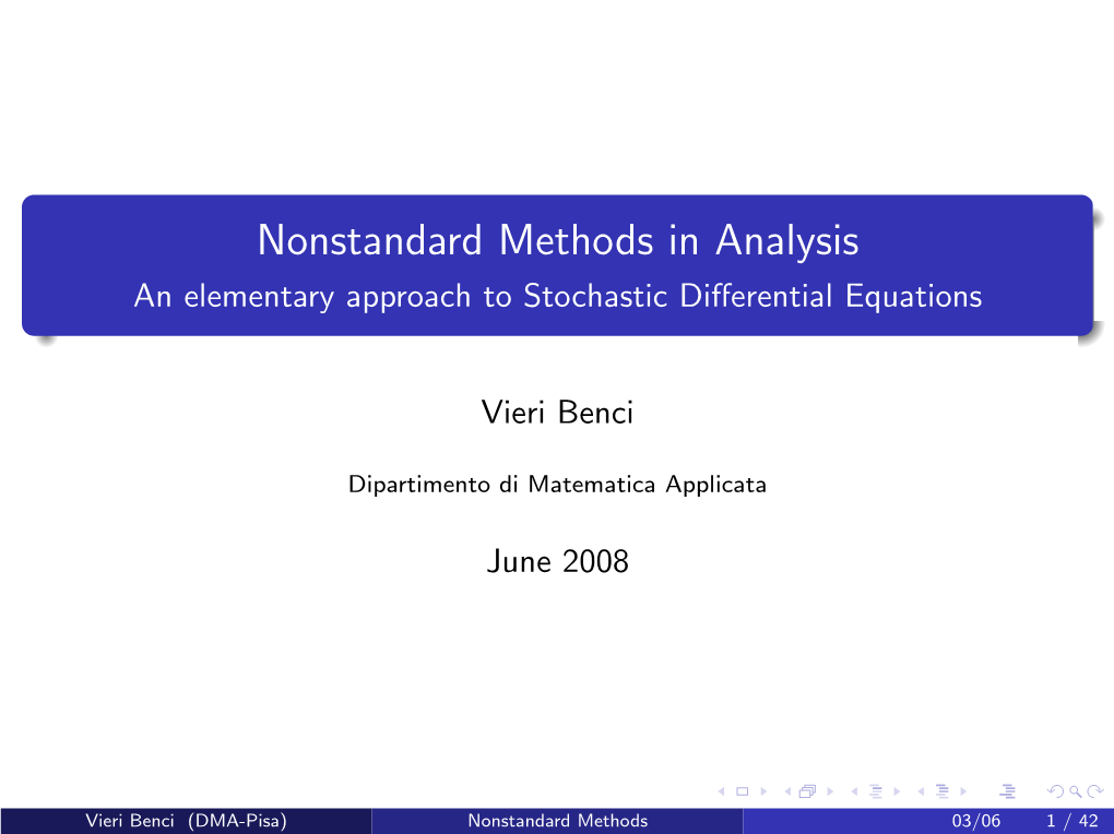 Nonstandard Methods in Analysis an Elementary Approach to Stochastic Diﬀerential Equations