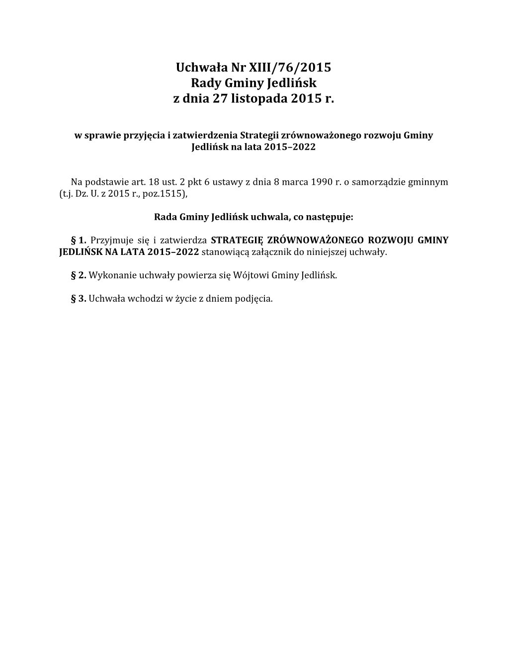 Strategia Zrównoważonego Rozwoju Gminy Jedlińsk Na Lata 2015–2022