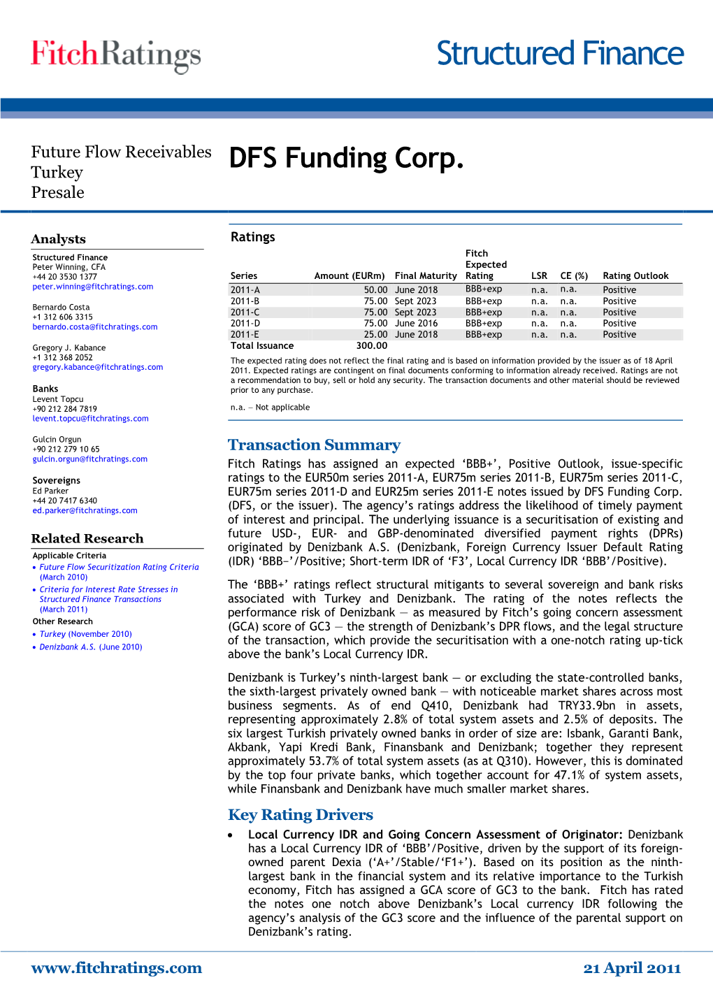 DFS Funding Corp. Presale