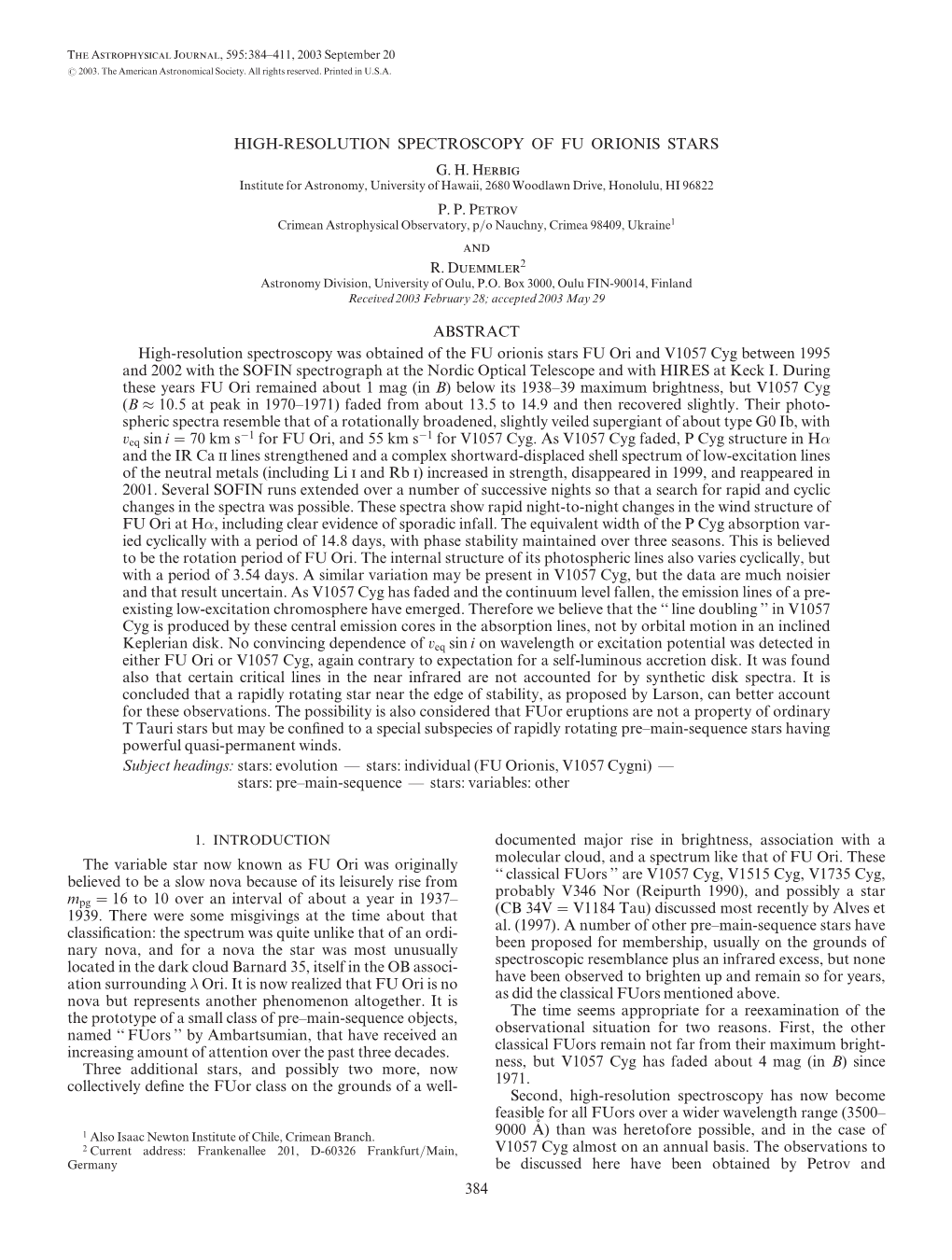 High-Resolution Spectroscopy of Fu Orionis Stars G