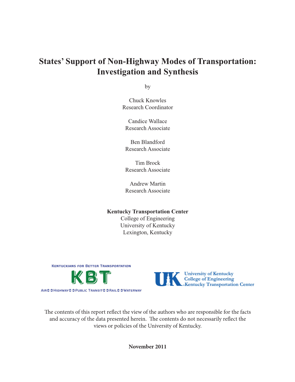 States' Support of Non-Highway Modes of Transportation