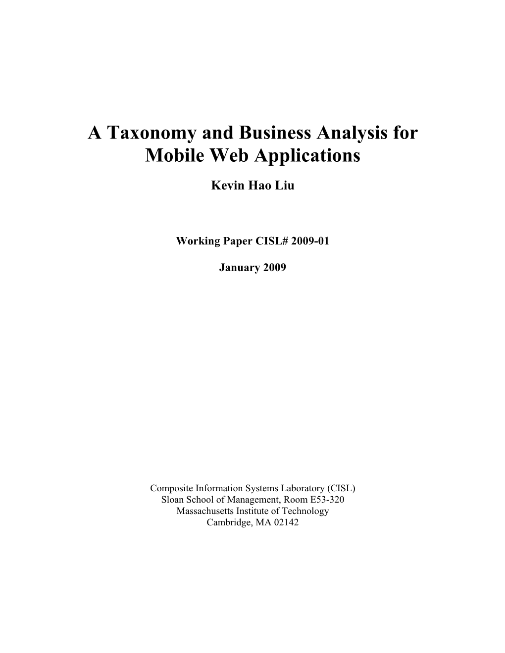 A Taxonomy and Business Analysis for Mobile Web Applications