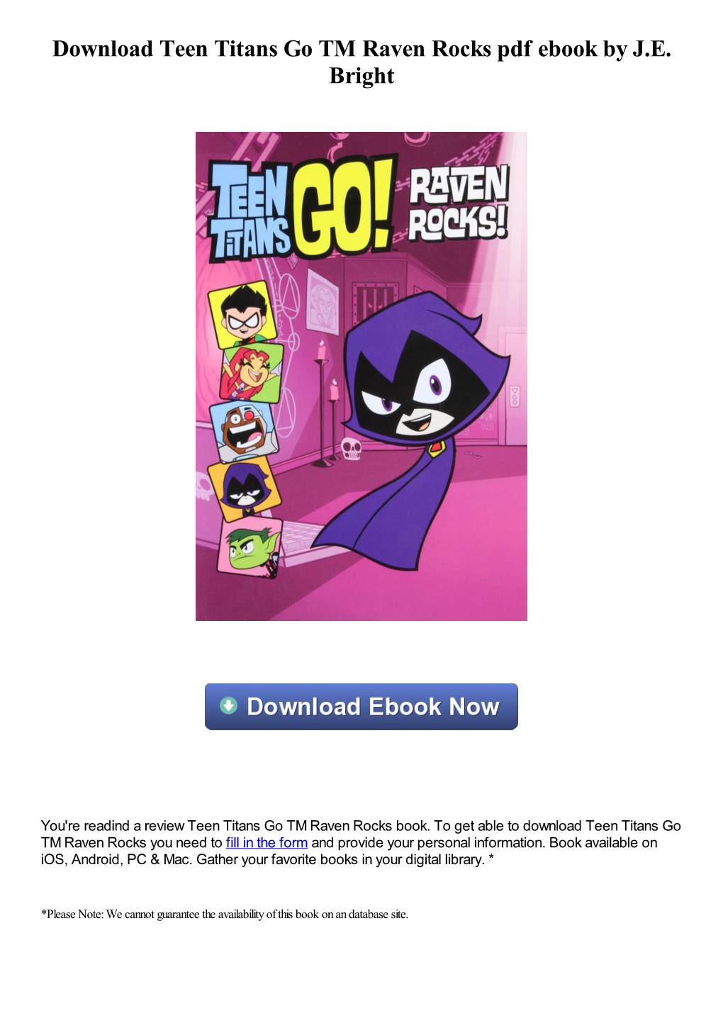 Download Teen Titans Go TM Raven Rocks Pdf Ebook by J.E. Bright