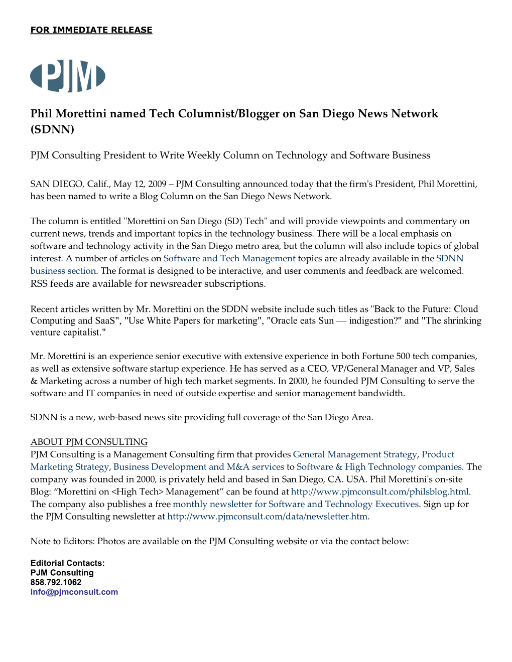 Phil Morettini Named Tech Columnist/Blogger on San Diego News Network (SDNN)