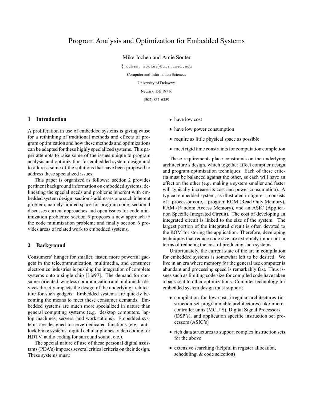 Program Analysis and Optimization for Embedded Systems