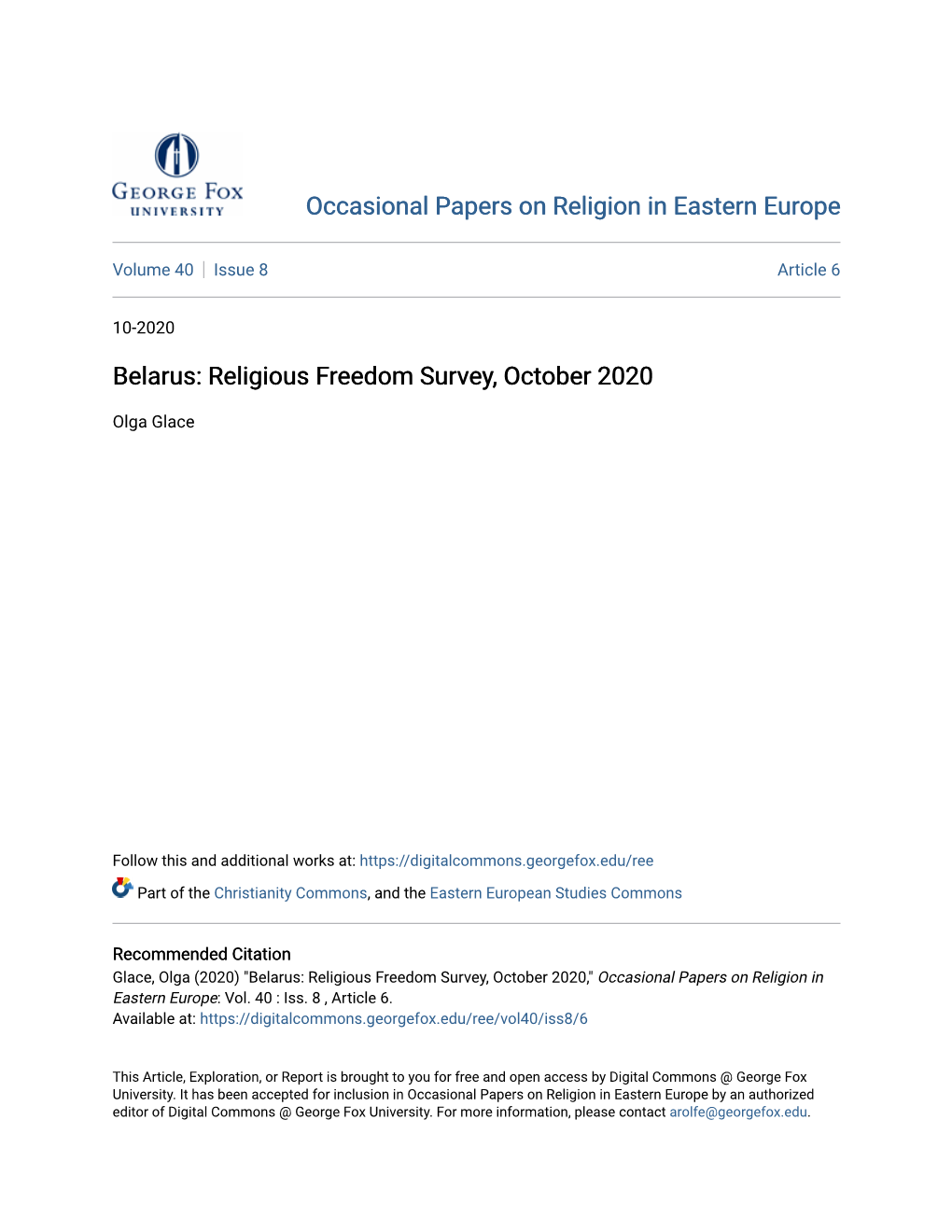 Religious Freedom Survey, October 2020