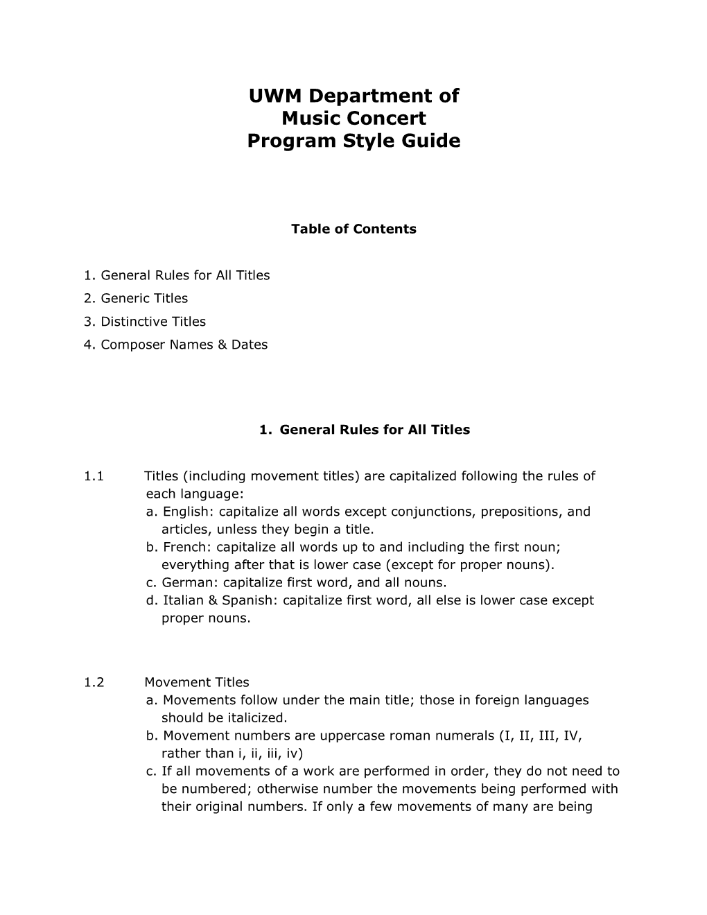 UWM Department of Music Concert Program Style Guide