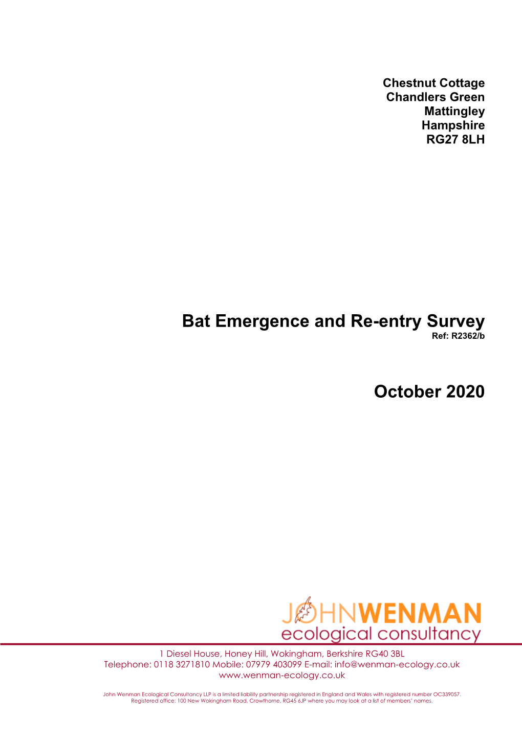 Bat Emergence and Re-Entry Survey October 2020