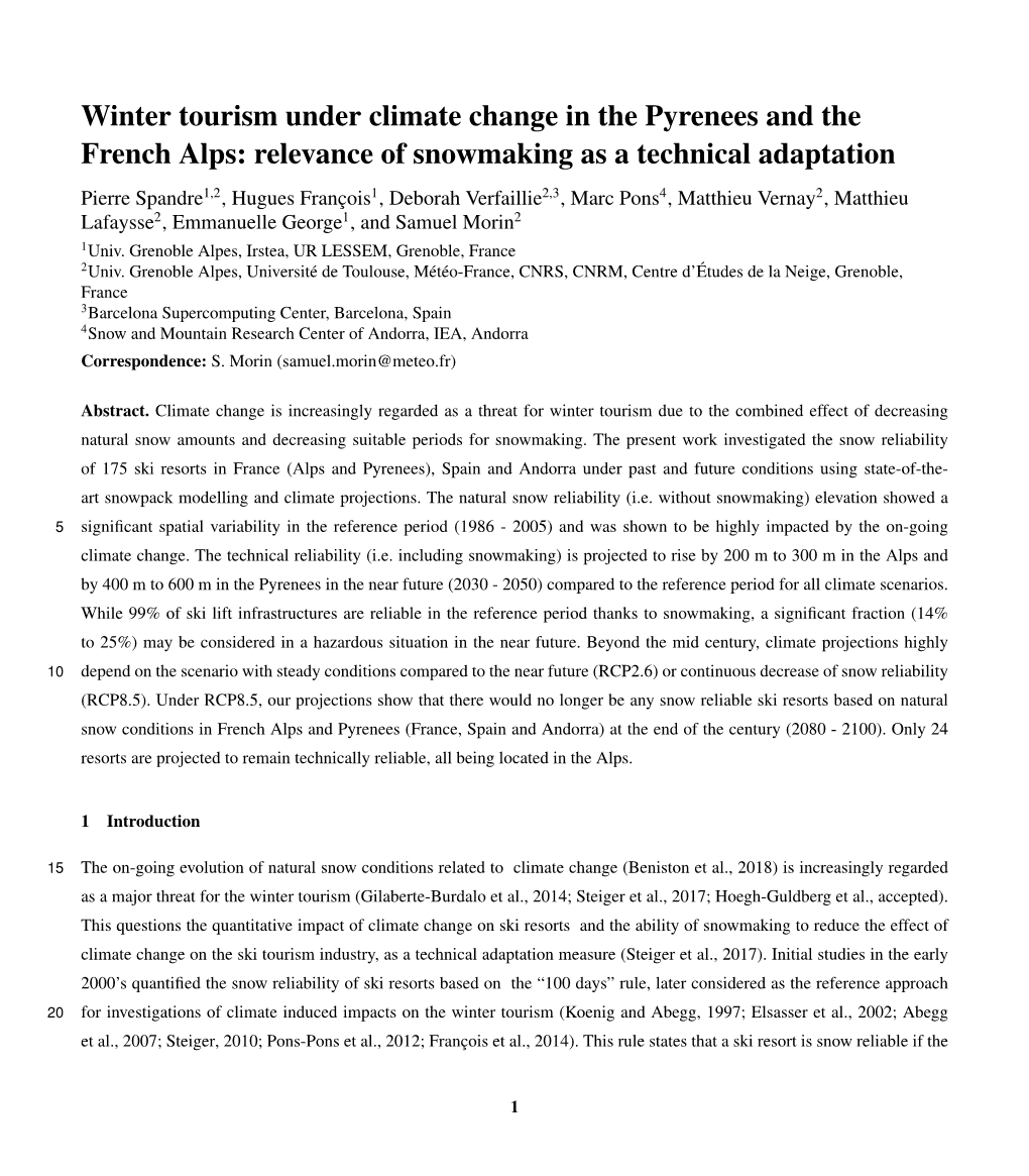 Winter Tourism Under Climate Change in the Pyrenees and the French Alps
