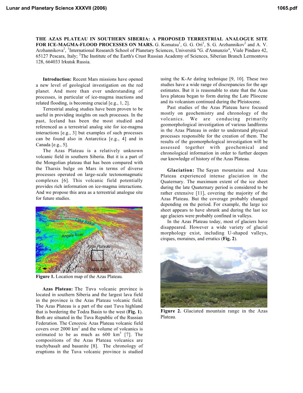 The Azas Plateau in Southern Siberia: a Proposed Terrestrial Analogue Site for Ice-Magma-Flood Processes on Mars