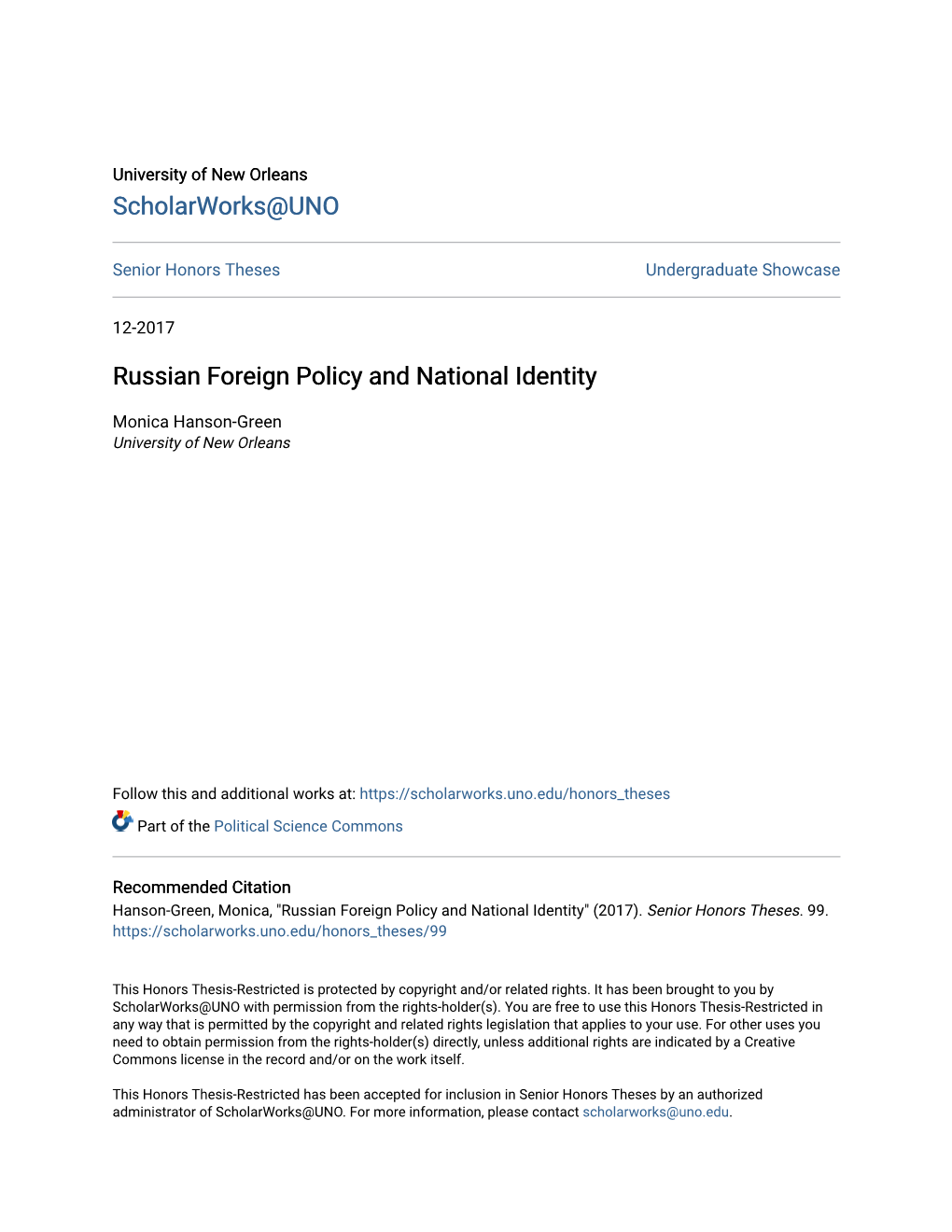 Russian Foreign Policy and National Identity