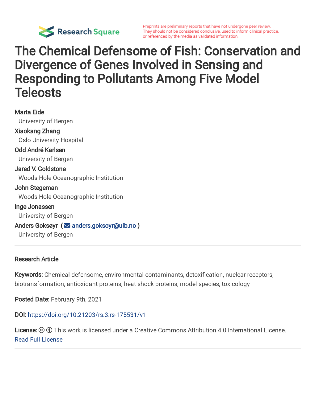 The Chemical Defensome of Fish: Conservation and Divergence of Genes Involved in Sensing and Responding to Pollutants Among Five Model Teleosts